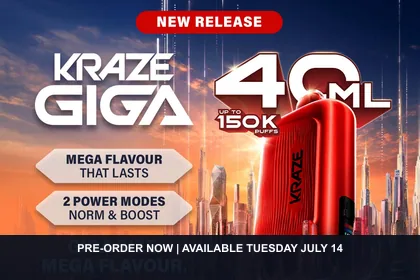 Kraze Giga 150K 40mL disposable vape pre-order banner